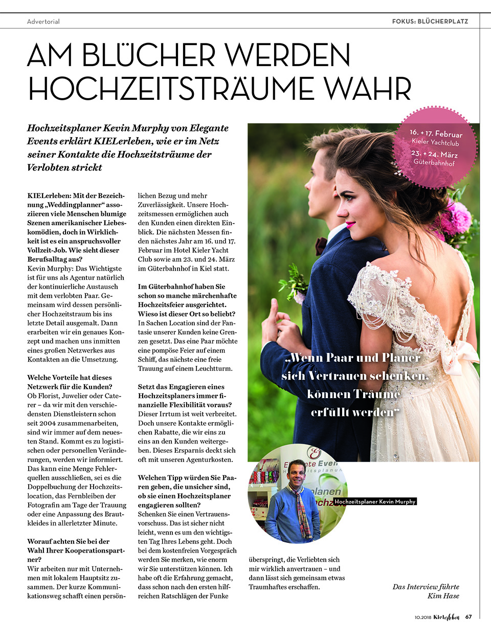 KielerLeben Oktoberausgabe 2018 - Elegante Events Hochzeitsmesse Kiel